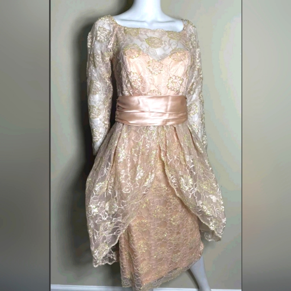 Vintage Incredible Rare Farinae, Size 10, Pink/Peach, with Floral Sequins.
